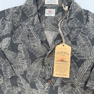 Faherty Brand Men's Short Sleeve Breeze Camp Shirt Graphite Leaf Print Small NEW